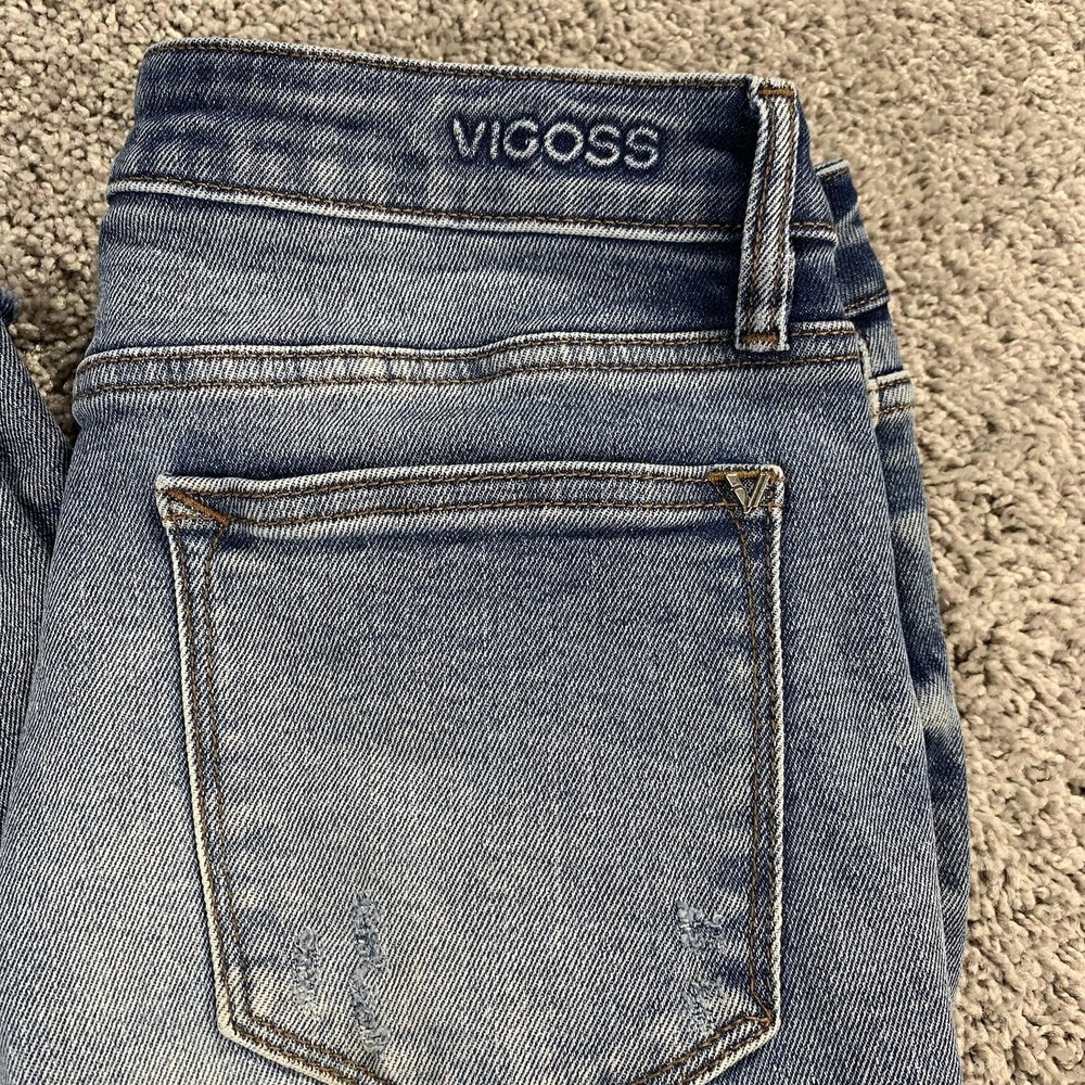 Vigoss Stevie Crop Straight Leg Jeans Womens 30 Blue Denim Distressed Button Fly - Picture 11 of 12